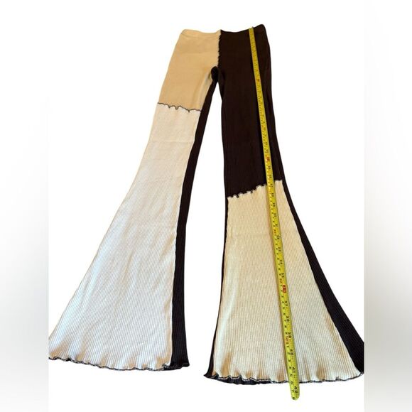 Topshop Patchwork Contrast Flared Pant Multicolored Neutral Ribbed Womens Size 4 - Picture 5 of 12